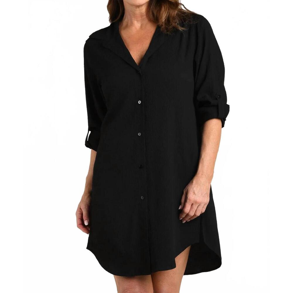 NEW MAXINE OF HOLLYWOOD woven covers button down tunic in black